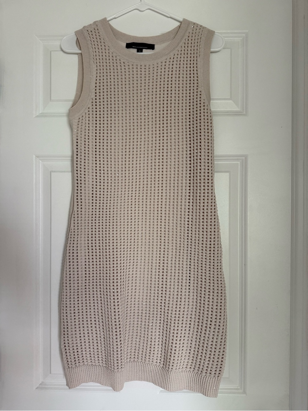 WHBM Pearl Dust Open-Knit Mini Sleeveless Dress with Tiny Sequin Shimmer